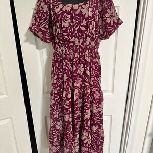 Patrons of Peace Burgundy Floral Midi Dress